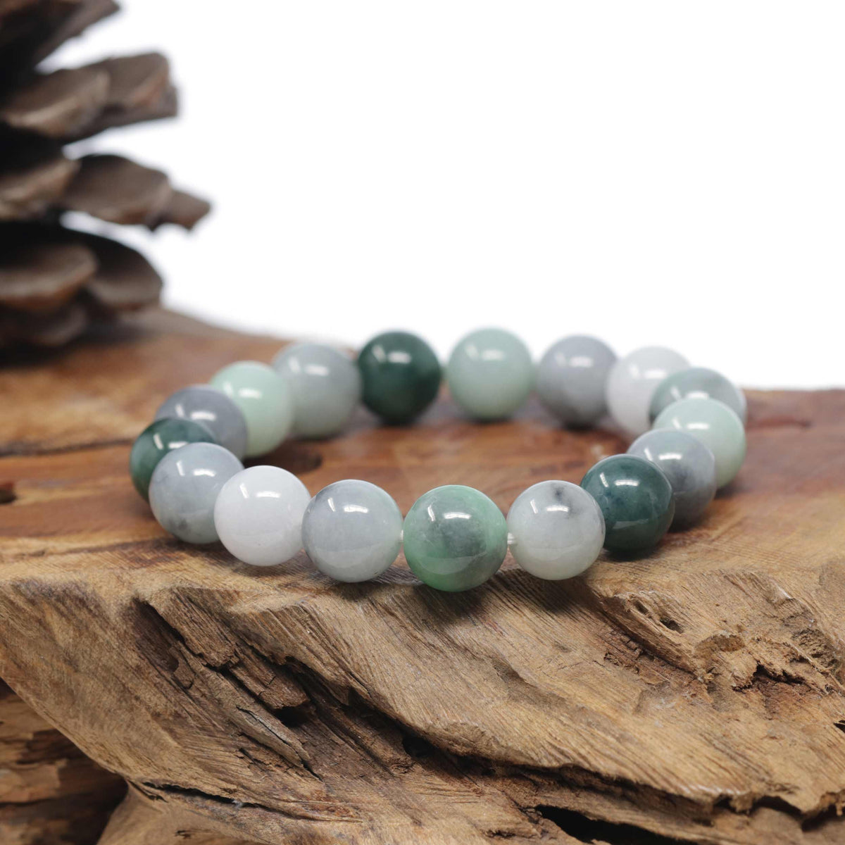 Baikalla Natural Multi-Color Jadeite Jade Round Bead Bracelet (12mm)