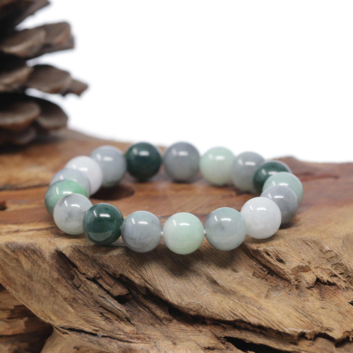 Baikalla Natural Multi-Color Jadeite Jade Round Bead Bracelet (12mm)