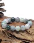 Baikalla Natural Multi-Color Jadeite Jade Round Bead Bracelet (12mm)