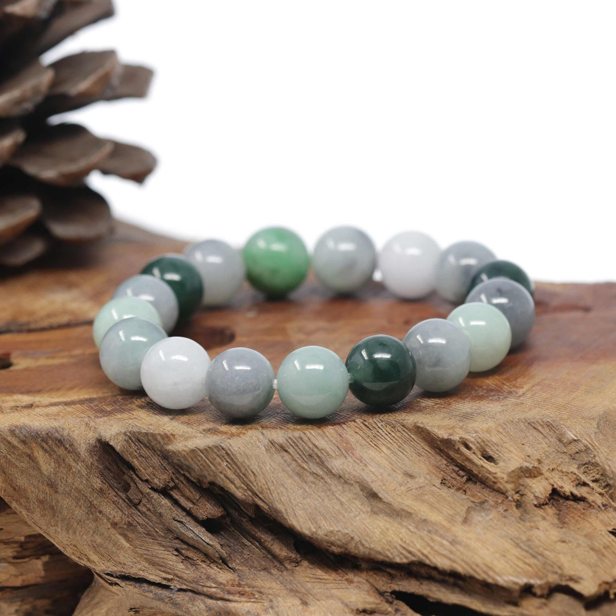 Baikalla Natural Multi-Color Jadeite Jade Round Bead Bracelet (12mm)