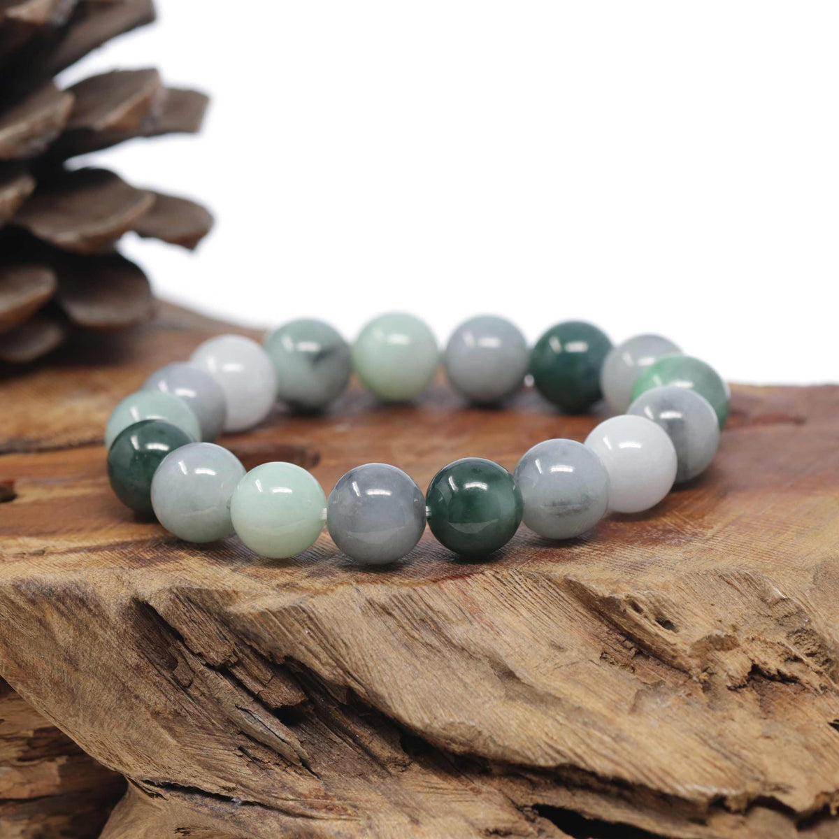 Baikalla Natural Multi-Color Jadeite Jade Round Bead Bracelet (12mm)