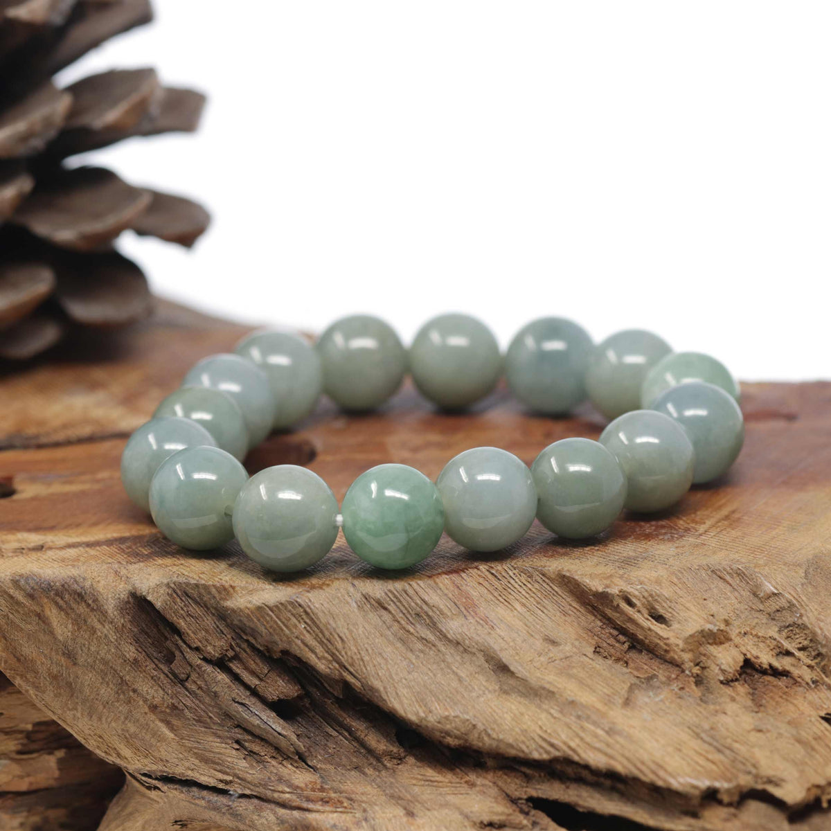 Baikalla Natural Oil-Green Jadeite Jade Round Bead Bracelet (12.7mm)