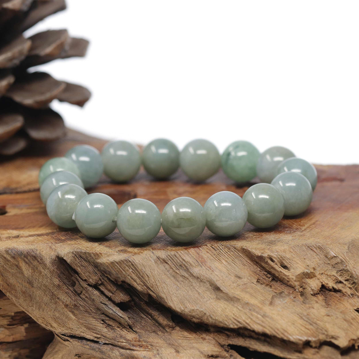 Baikalla Natural Oil-Green Jadeite Jade Round Bead Bracelet (12.7mm)