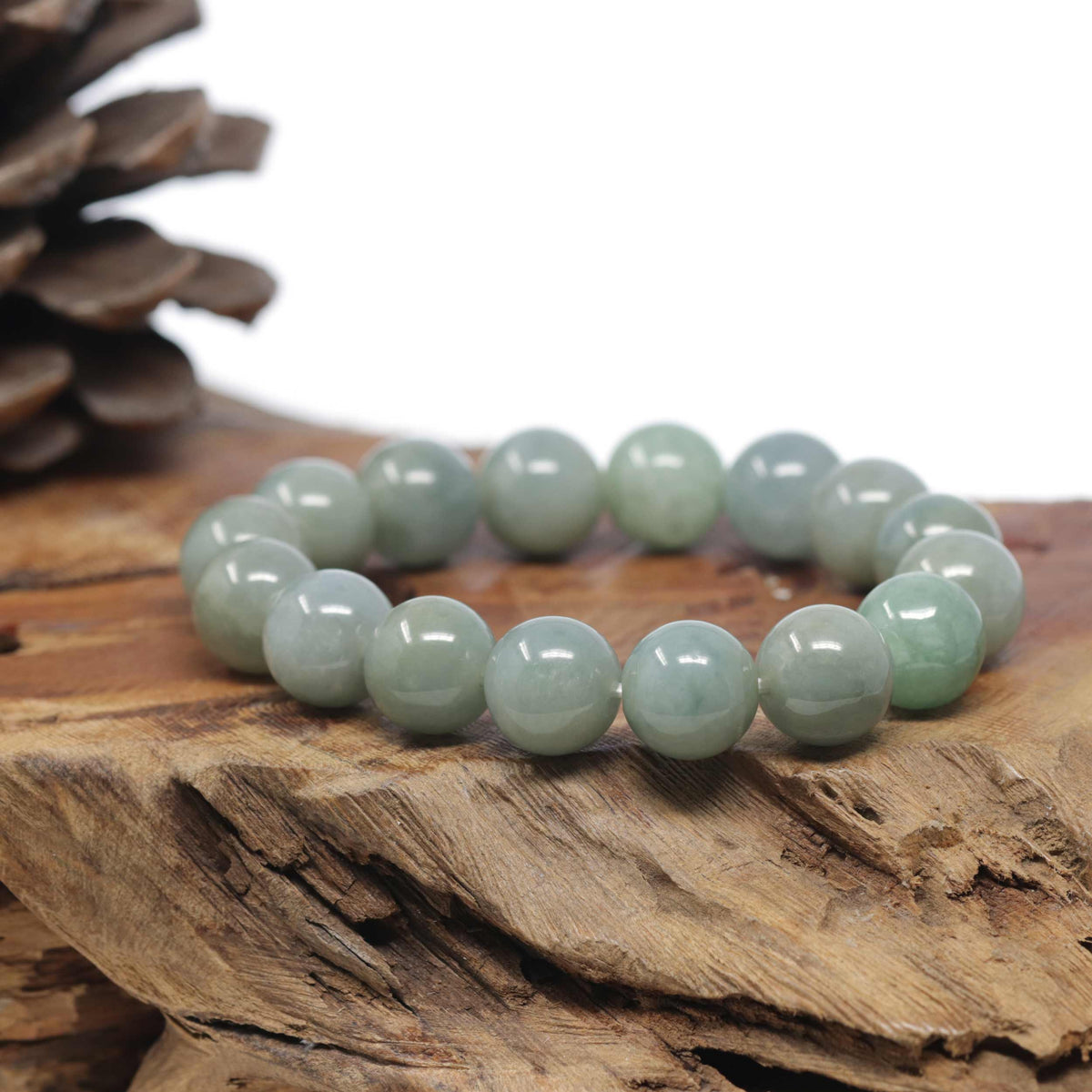 Baikalla Natural Oil-Green Jadeite Jade Round Bead Bracelet (12.7mm)
