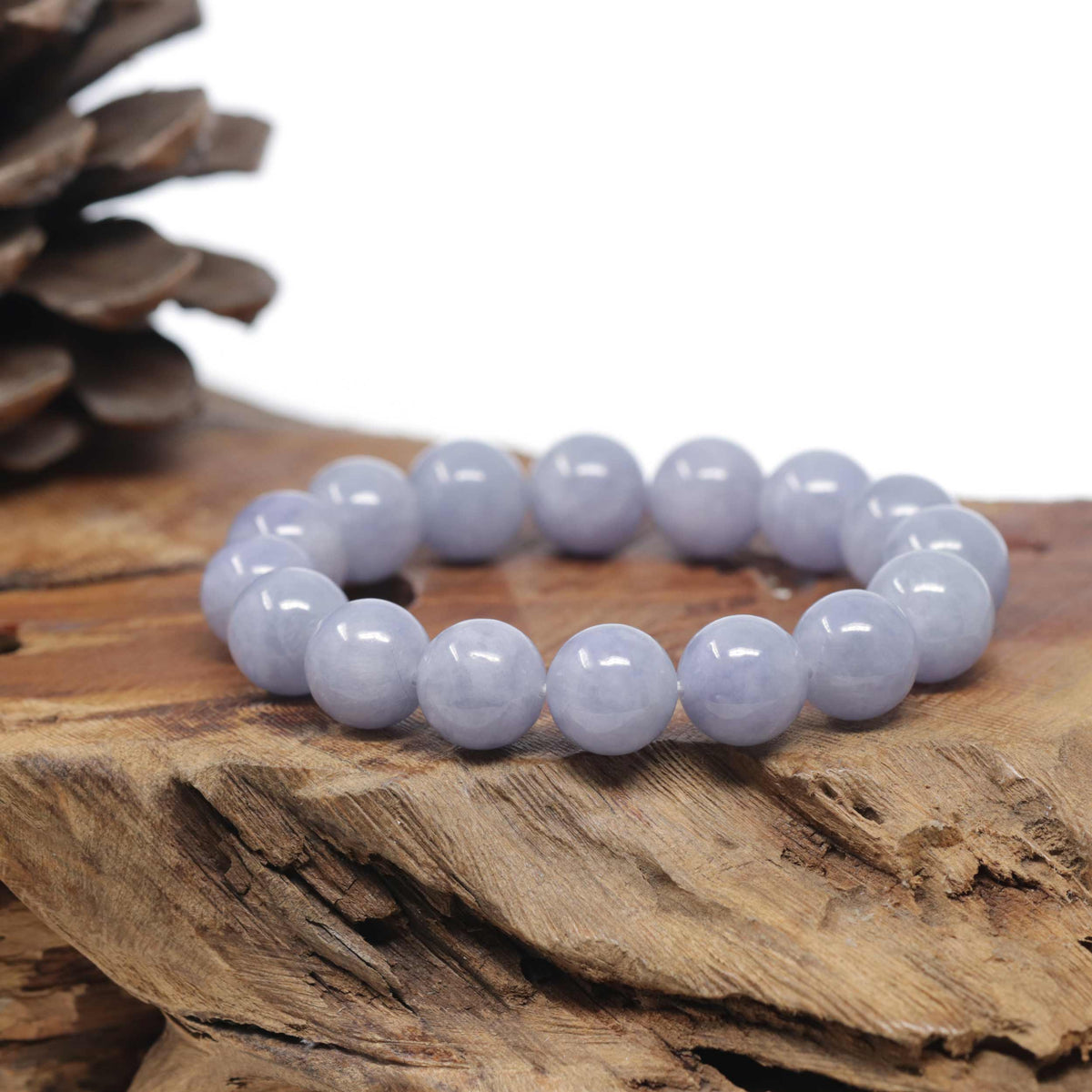Baikalla Natural Light Lavender Jadeite Jade Round Bead Bracelet (12.4mm)