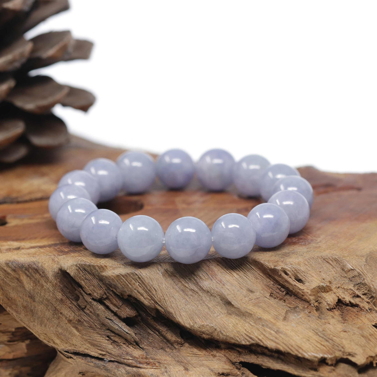 Baikalla Natural Light Lavender Jadeite Jade Round Bead Bracelet (12.4mm)