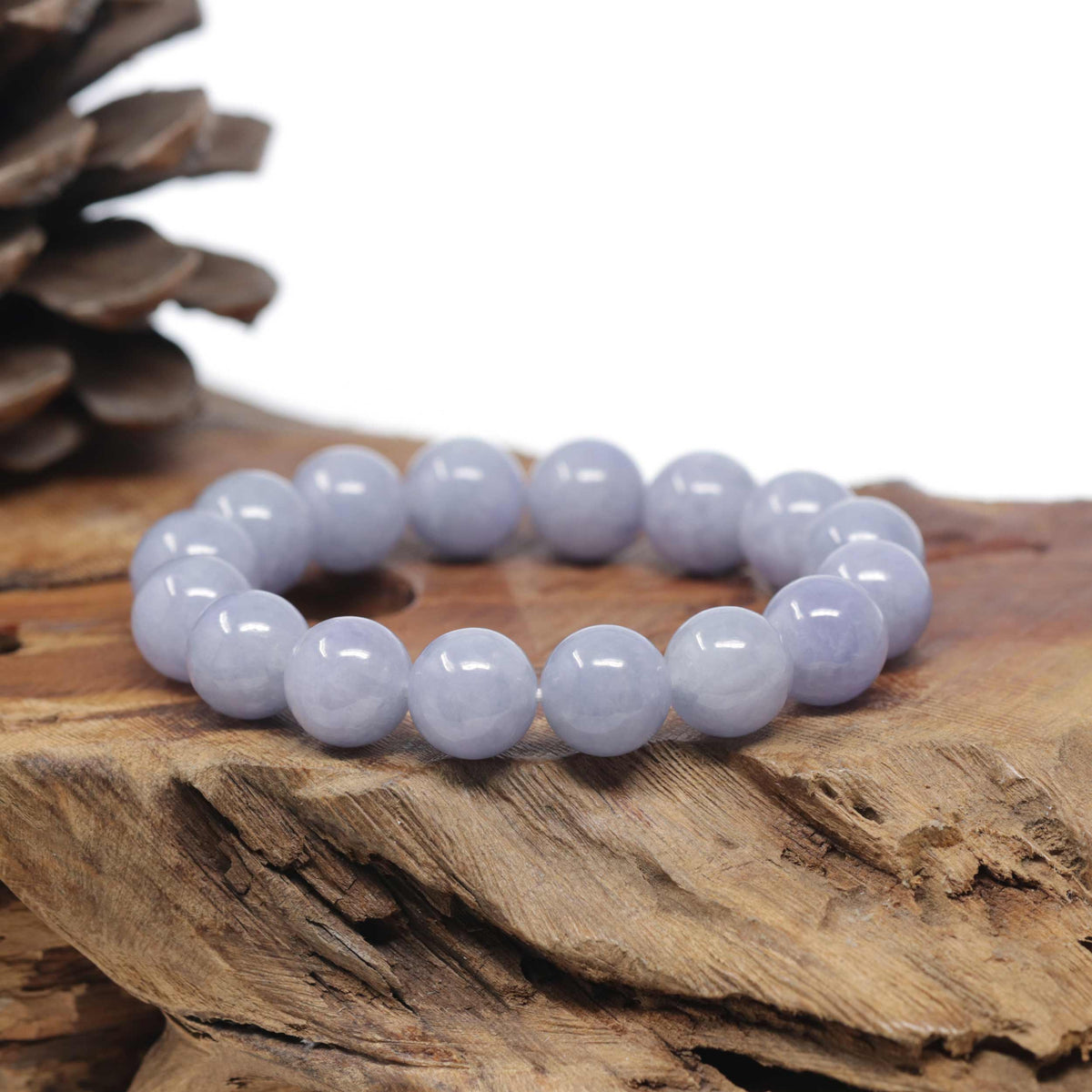 Baikalla Natural Light Lavender Jadeite Jade Round Bead Bracelet (12.4mm)