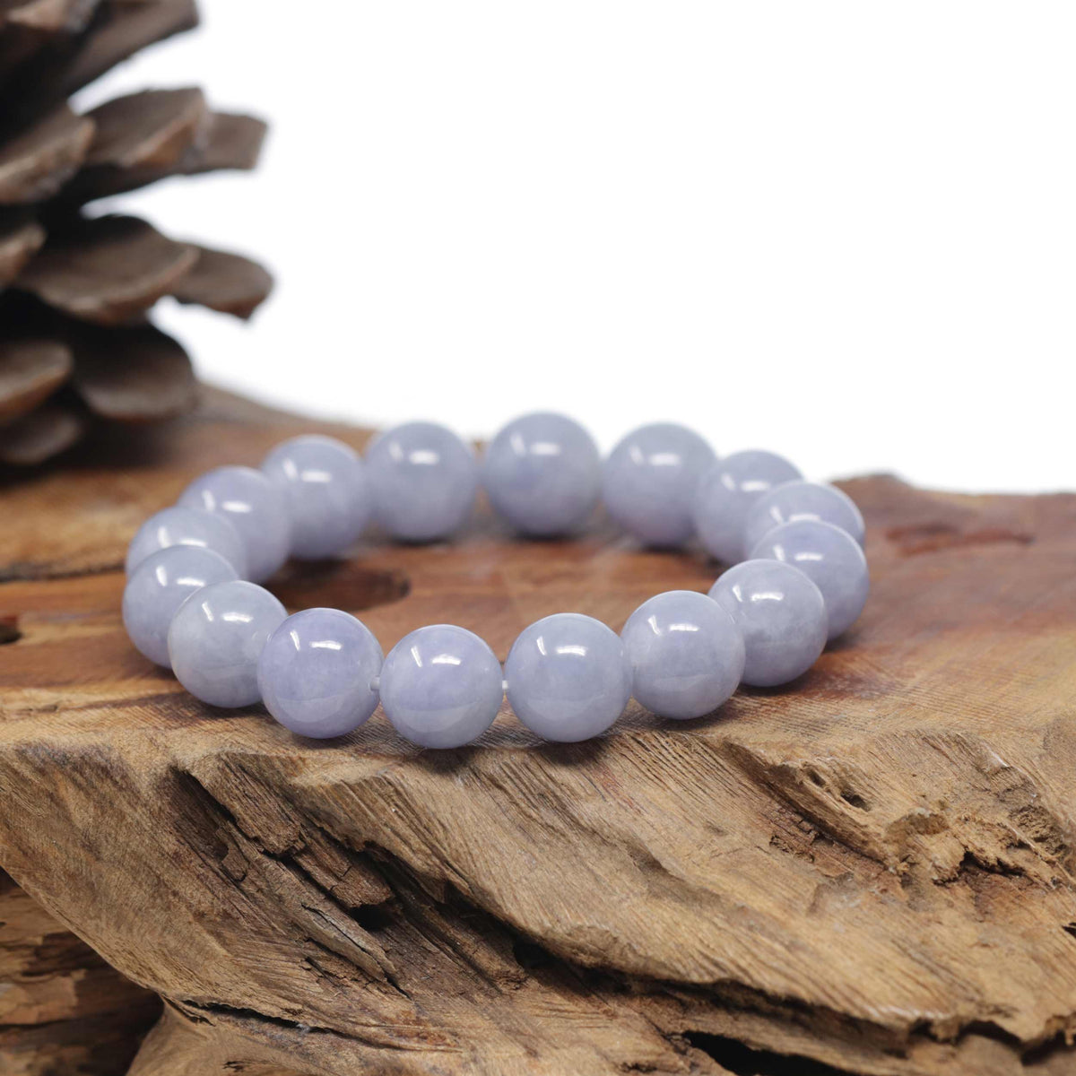 Baikalla Natural Light Lavender Jadeite Jade Round Bead Bracelet (12.4mm)