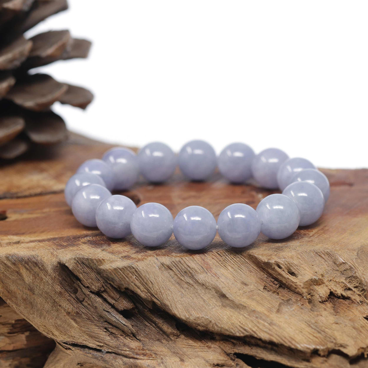 Baikalla Natural Light Lavender Jadeite Jade Round Bead Bracelet (12.4mm)