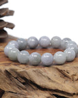 Baikalla Natural Light Lavender-Green W/ Grey Wuji Jadeite Jade Round Bead Bracelet (13.3mm)