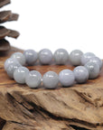Baikalla Natural Light Lavender-Green W/ Grey Wuji Jadeite Jade Round Bead Bracelet (13.3mm)