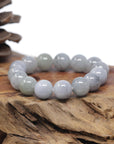 Baikalla Natural Light Lavender-Green W/ Grey Wuji Jadeite Jade Round Bead Bracelet (13.3mm)