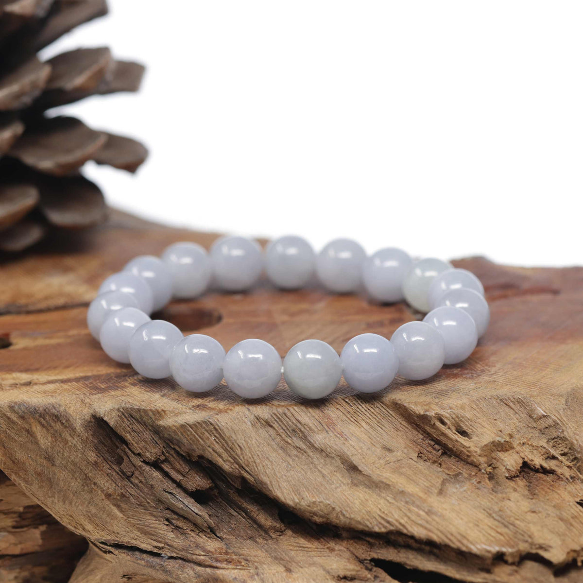 Baikalla Natural Light Lavender Jadeite Jade Round Bead Bracelet (10.2mm)