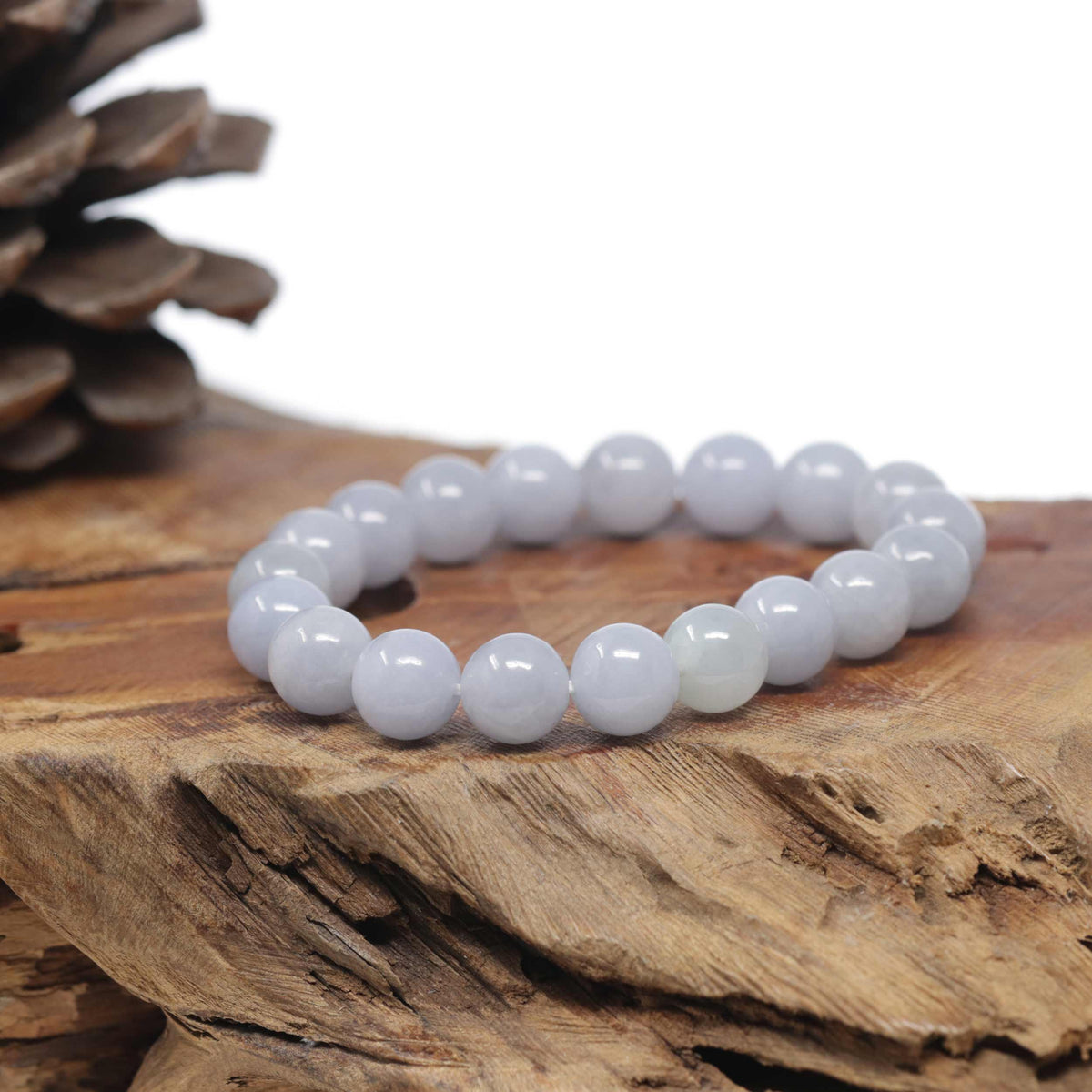 Baikalla Natural Light Lavender Jadeite Jade Round Bead Bracelet (10.2mm)
