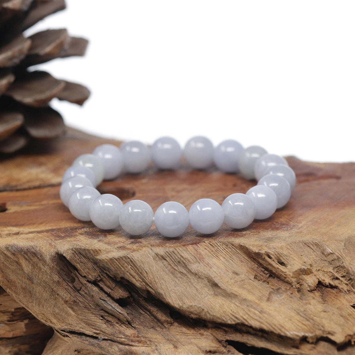 Baikalla Natural Light Lavender Jadeite Jade Round Bead Bracelet (10.2mm)
