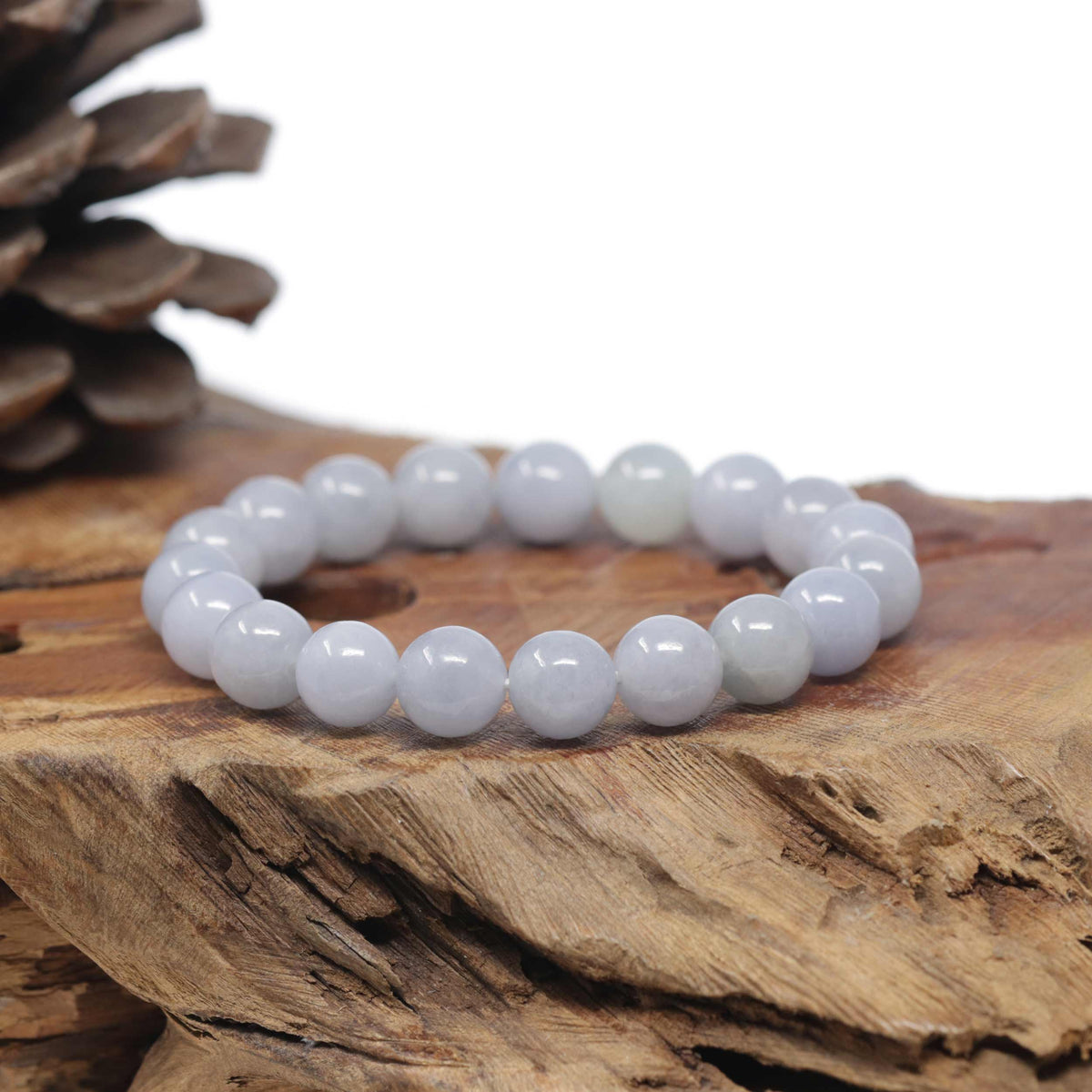 Baikalla Natural Light Lavender Jadeite Jade Round Bead Bracelet (10.2mm)