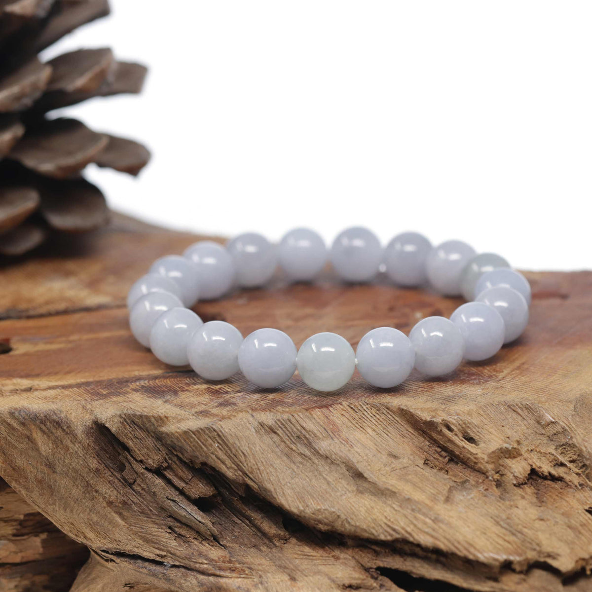 Baikalla Natural Light Lavender Jadeite Jade Round Bead Bracelet (10.2mm)