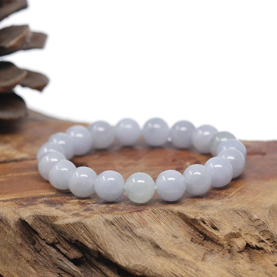 Baikalla Natural Light Lavender Jadeite Jade Round Bead Bracelet (10.2mm)
