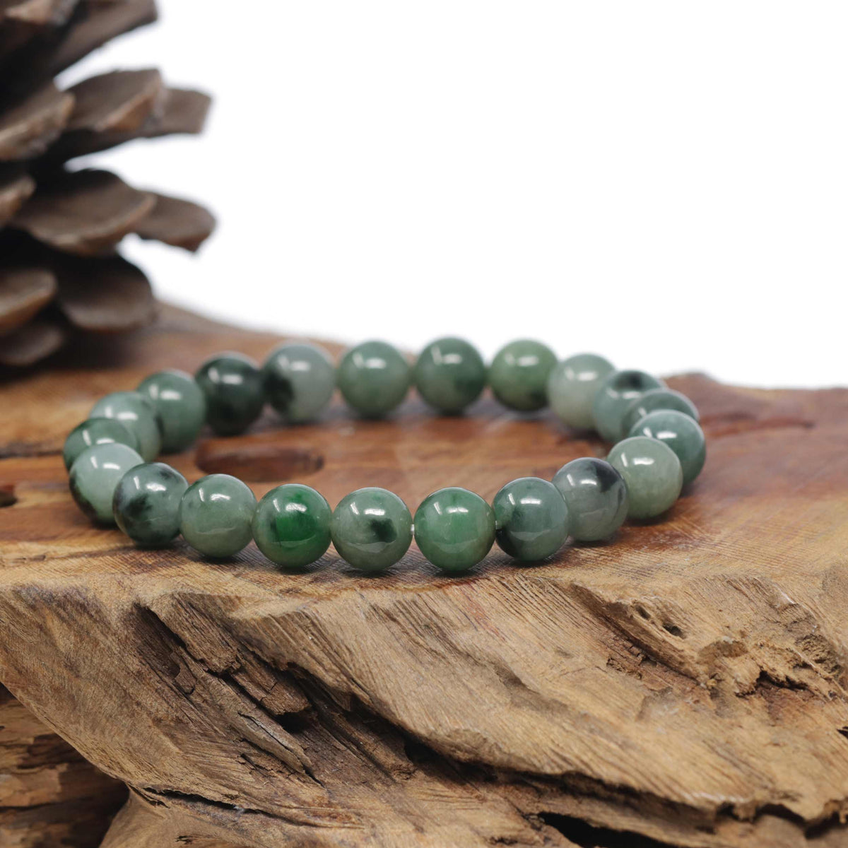 Baikalla Natural Forest-Green Jadeite Jade Round Bead Bracelet (10mm)