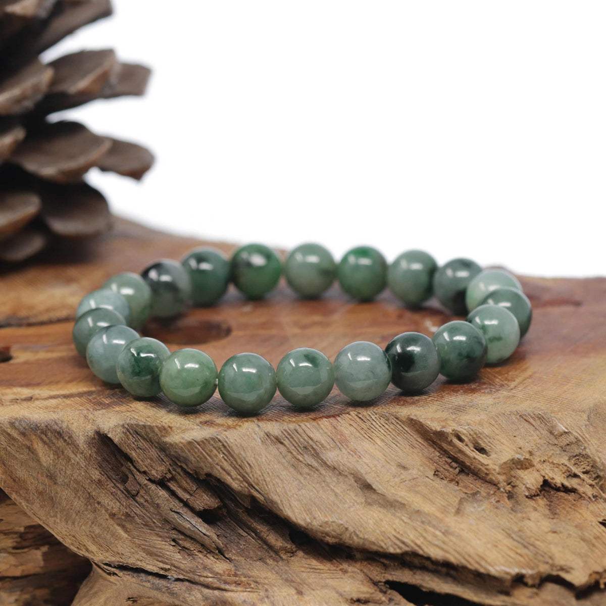 Baikalla Natural Forest-Green Jadeite Jade Round Bead Bracelet (10mm)