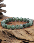 Baikalla Natural Forest-Green Jadeite Jade Round Bead Bracelet (10mm)