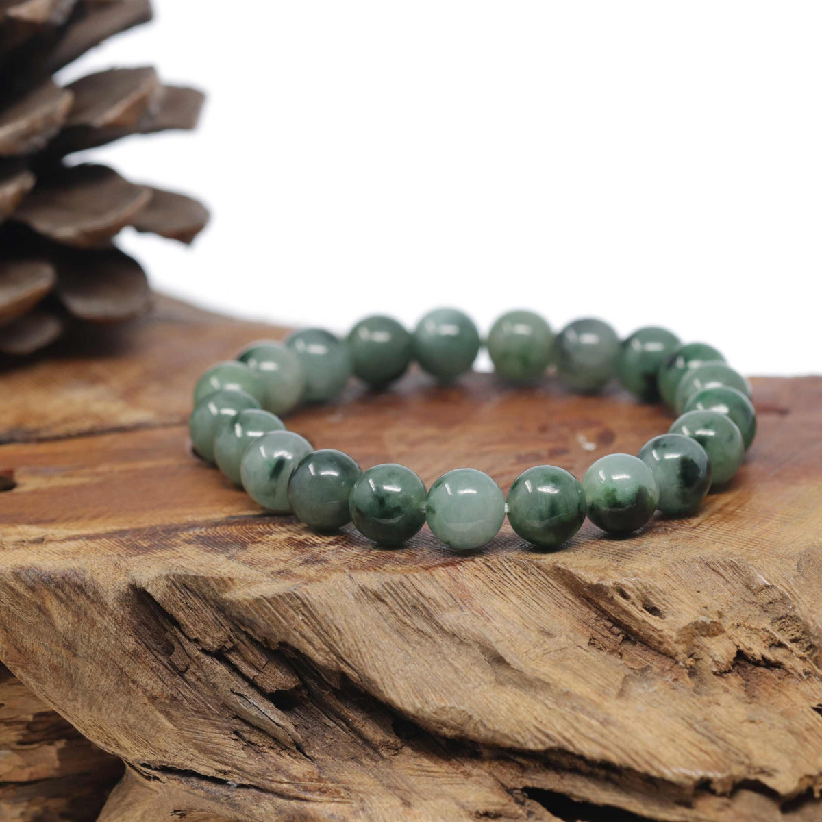 Baikalla Natural Forest-Green Jadeite Jade Round Bead Bracelet (10mm)