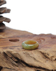 Baikalla Natural Icy Honey-Brown & Green Burmese Jadeite Jade Traditional Ring 