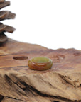 Baikalla Natural Icy Honey-Brown & Green Burmese Jadeite Jade Traditional Ring 
