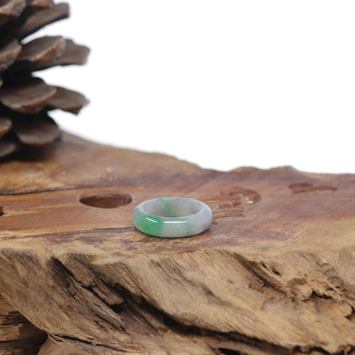 Baikalla Natural Icy Green &amp; Grey Wuji Jadeite Jade Traditional Ring 