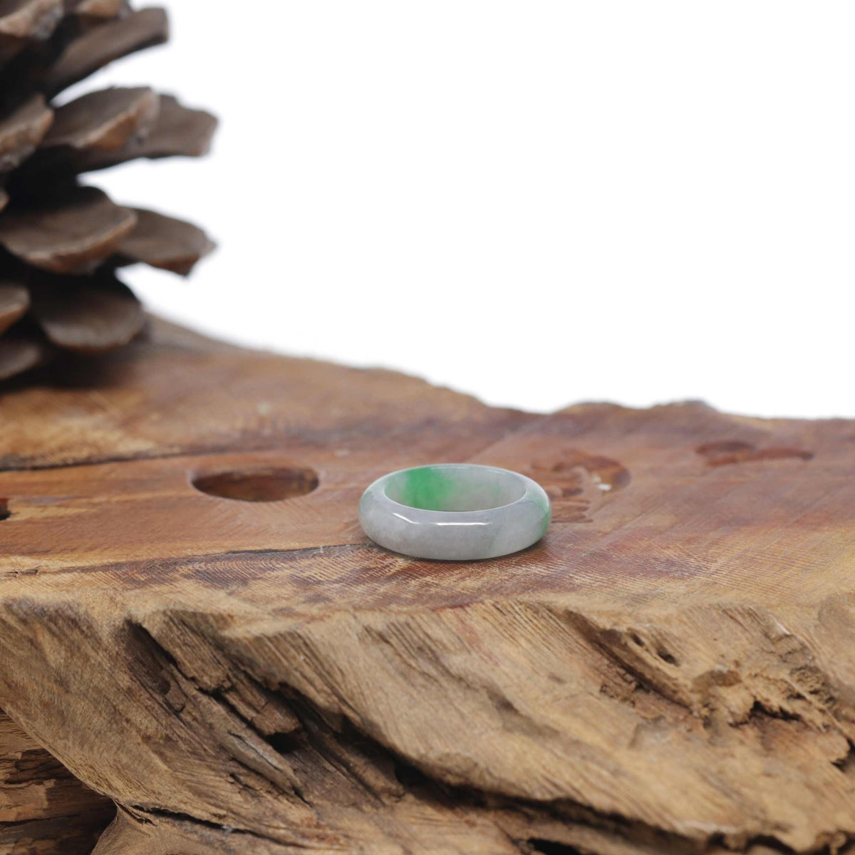 Baikalla Natural Icy Green &amp; Grey Wuji Jadeite Jade Traditional Ring 