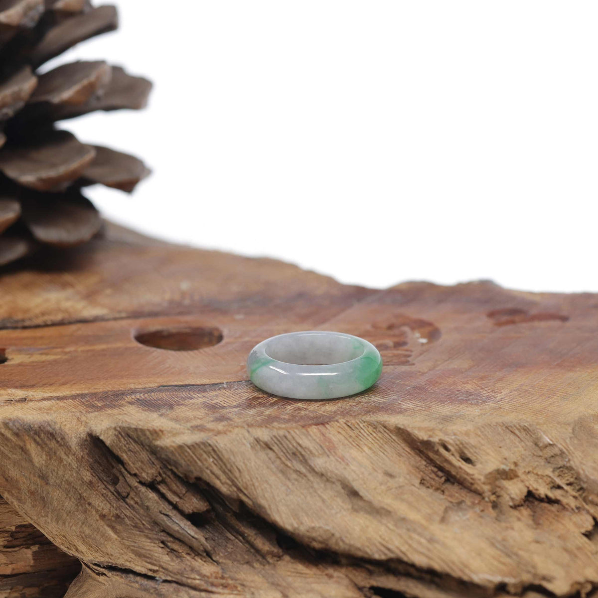 Baikalla Natural Icy Green &amp; Grey Wuji Jadeite Jade Traditional Ring 