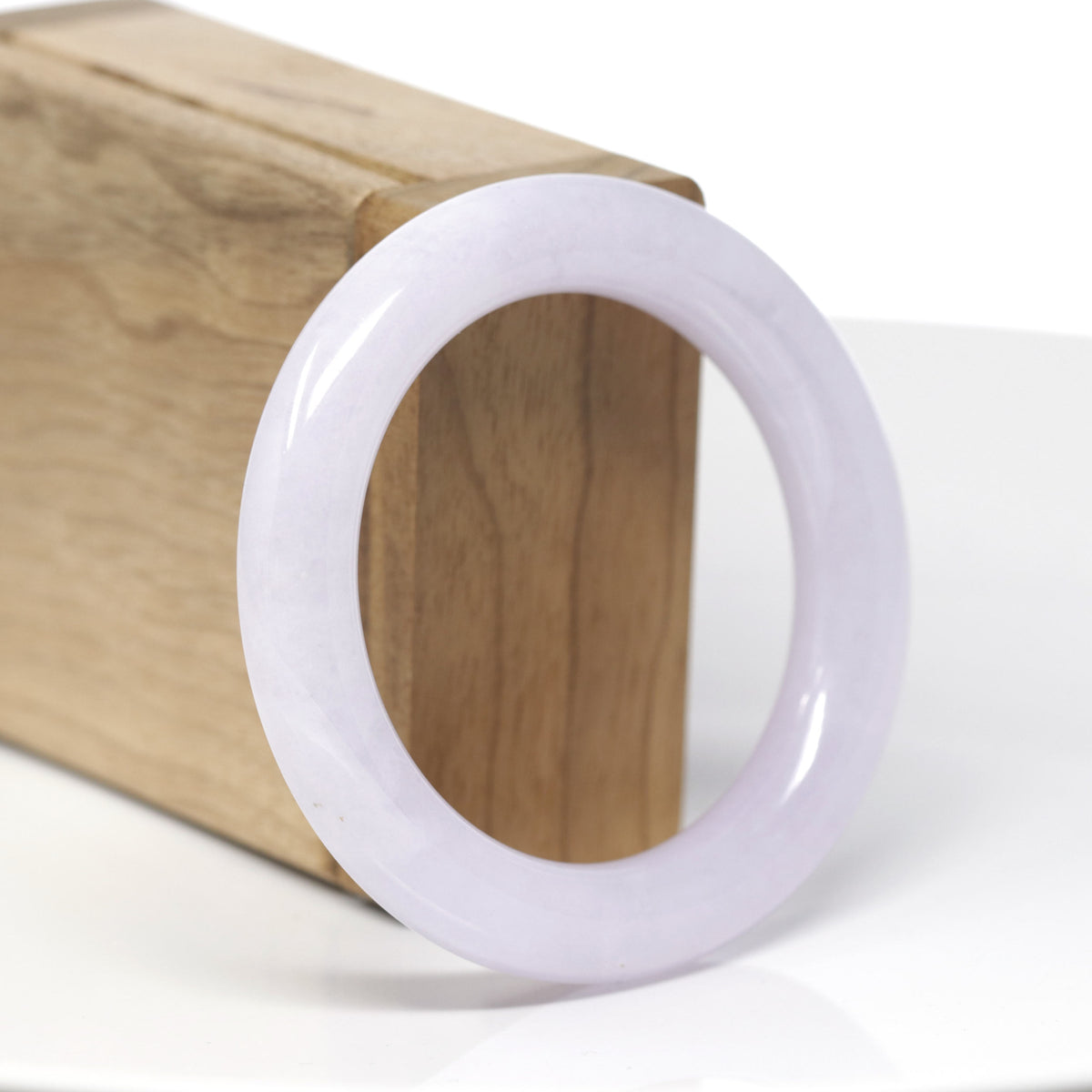 High-End Natural Icy Light Pink-Lavender "Traditional Round" Jadeite Jade Bangle Bracelet (51.9mm) 
