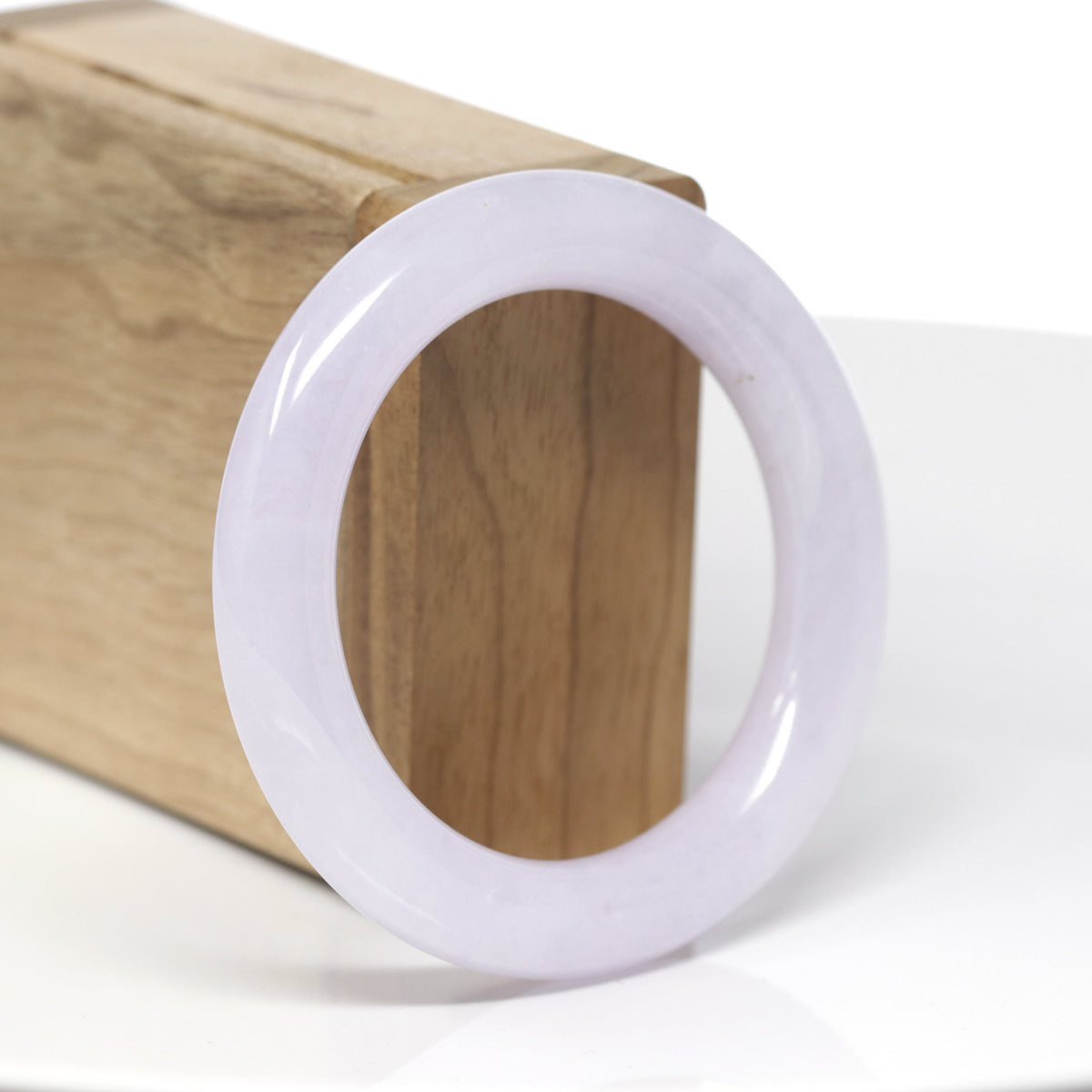 High-End Natural Icy Light Pink-Lavender "Traditional Round" Jadeite Jade Bangle Bracelet (51.9mm) 