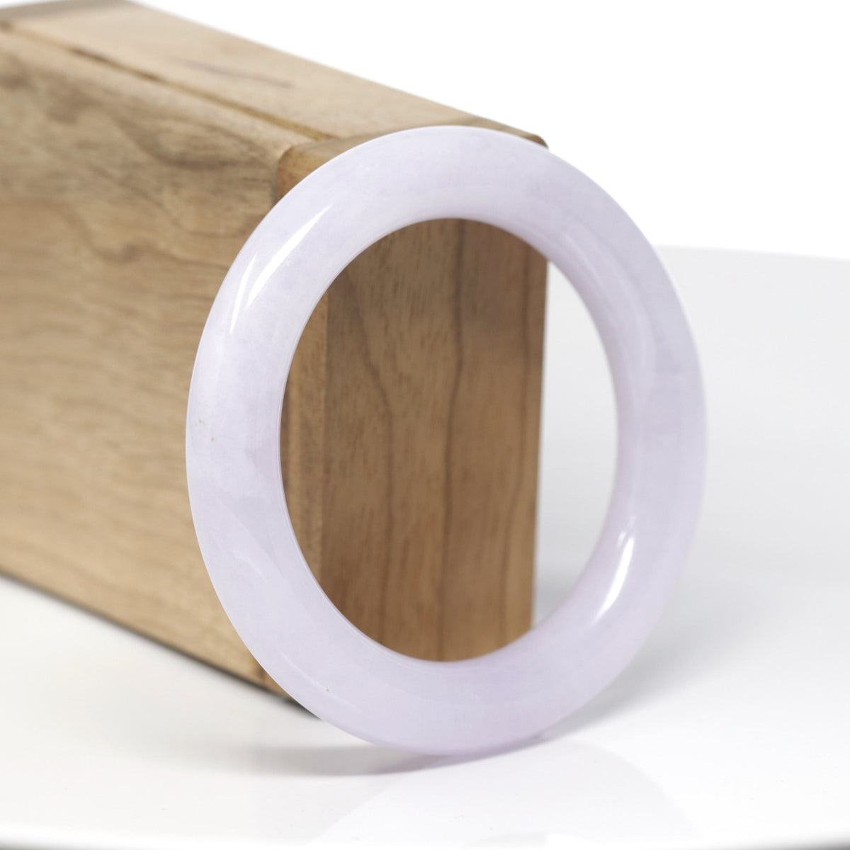 High-End Natural Icy Light Pink-Lavender "Traditional Round" Jadeite Jade Bangle Bracelet (51.9mm) 