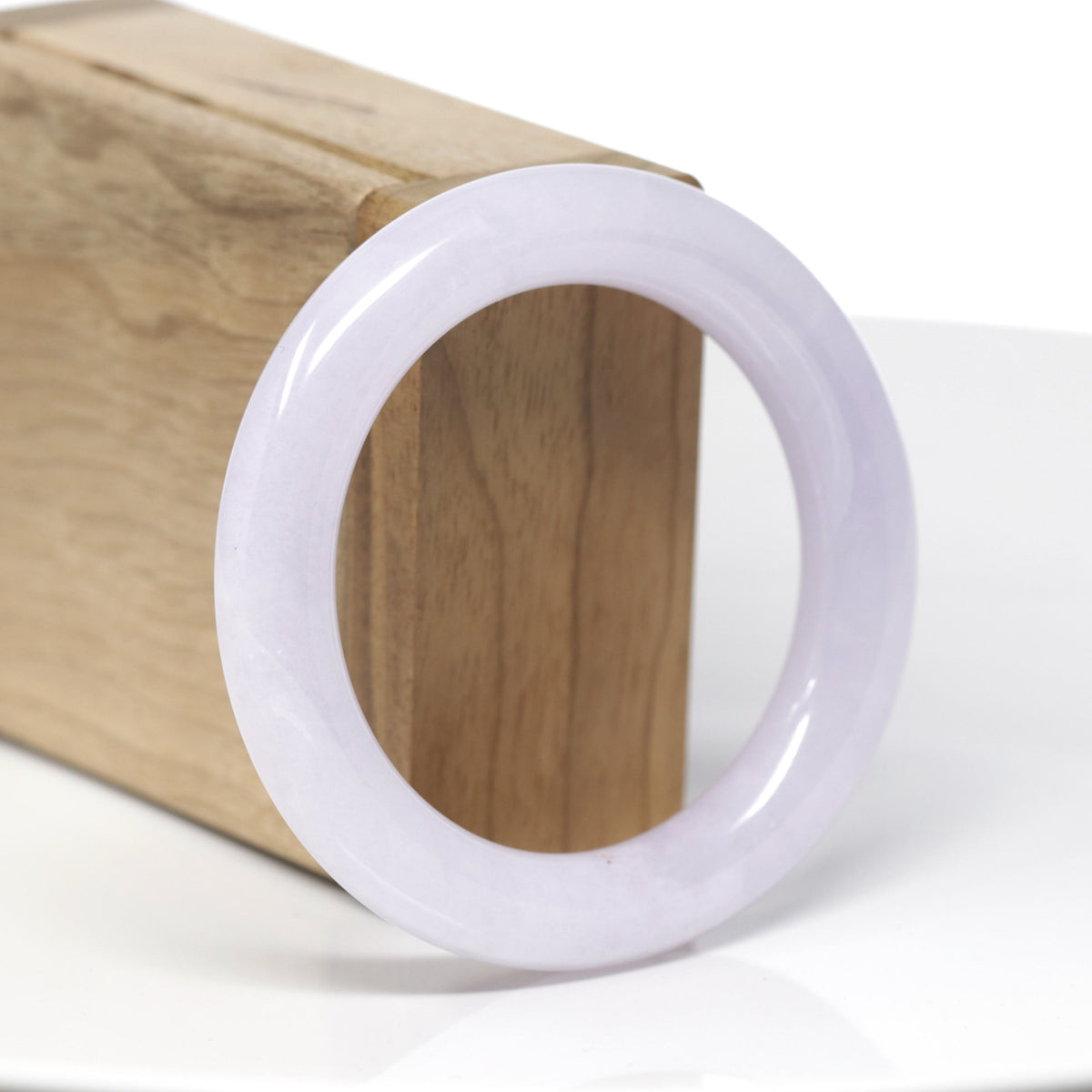 High-End Natural Icy Light Pink-Lavender "Traditional Round" Jadeite Jade Bangle Bracelet (51.9mm) 