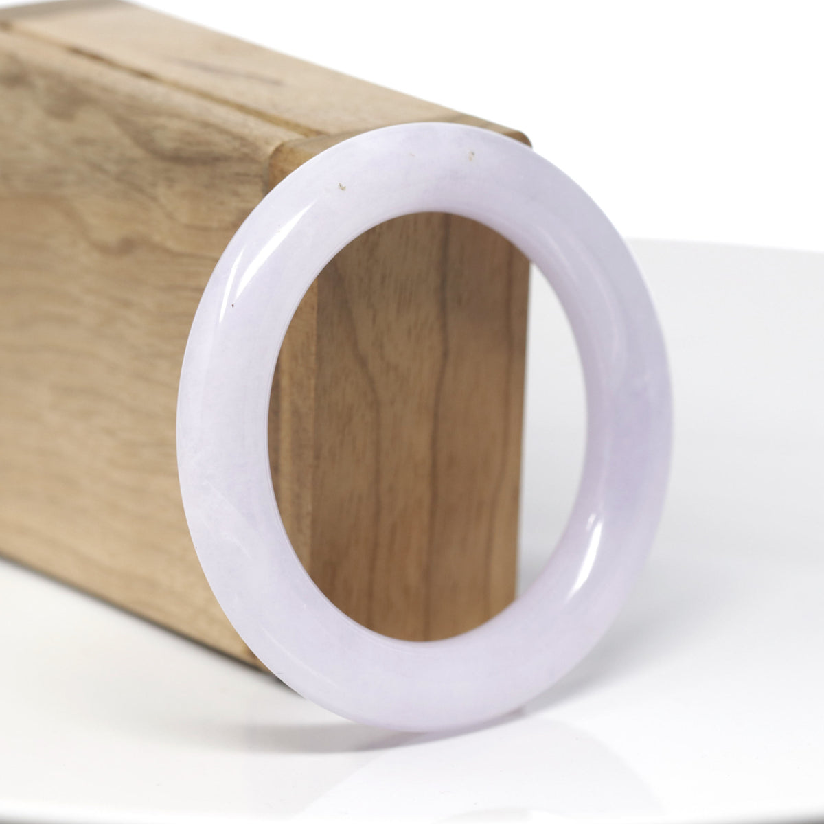 High-End Natural Icy Light Pink-Lavender "Traditional Round" Jadeite Jade Bangle Bracelet (51.9mm) 