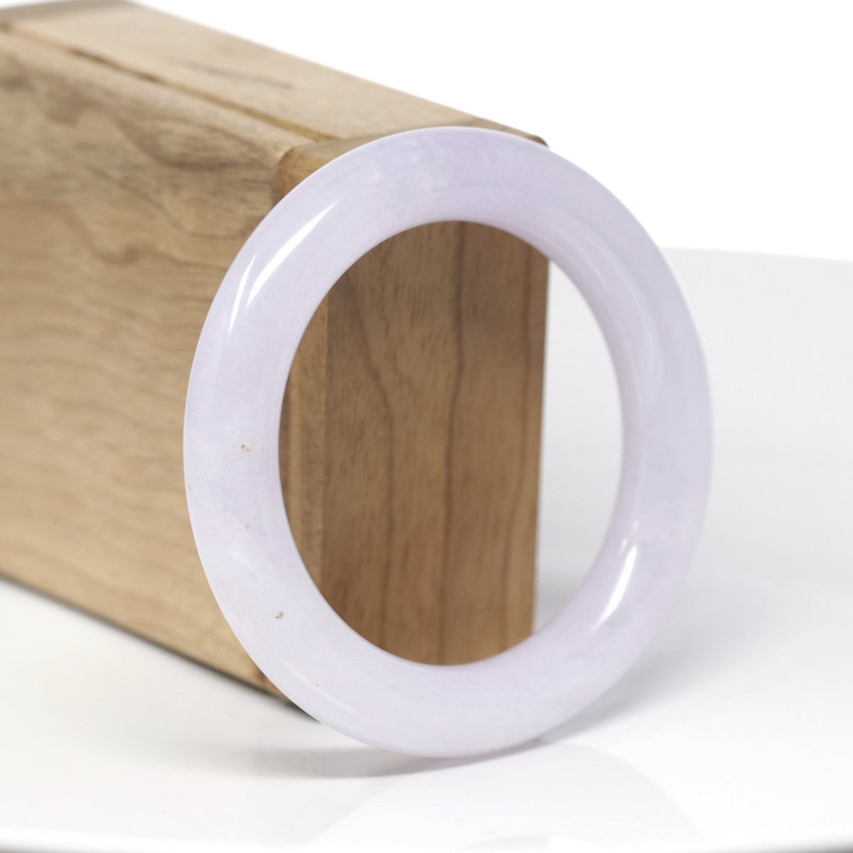 High-End Natural Icy Light Pink-Lavender "Traditional Round" Jadeite Jade Bangle Bracelet (51.9mm) 