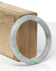 Baikalla Natural Black Sesame Wuji & Vibrant Green Flowers Jadeite Jade "Petite Half Round" Bangle Bracelet (55.3mm) 