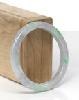 Baikalla Natural Black Sesame Wuji & Vibrant Green Flowers Jadeite Jade "Petite Half Round" Bangle Bracelet (55.3mm) 