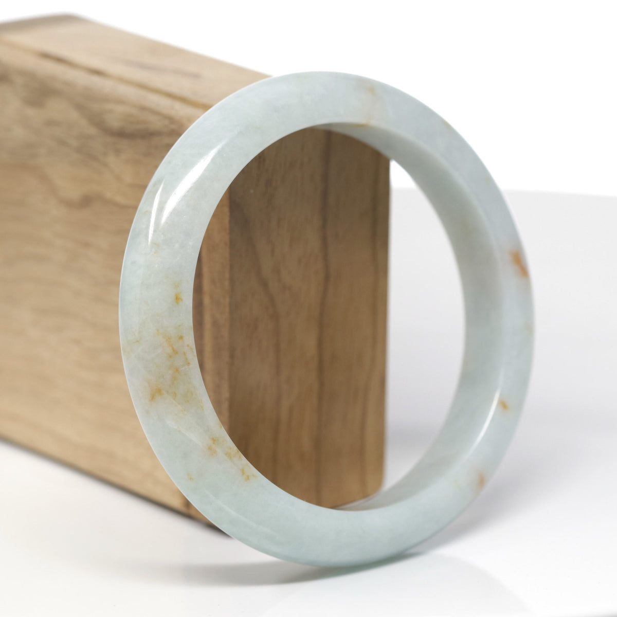 Baikalla Natural Light Green &amp; Orange Sajin Jadeite Jade "Half Round" Bangle Bracelet (61.6mm) 