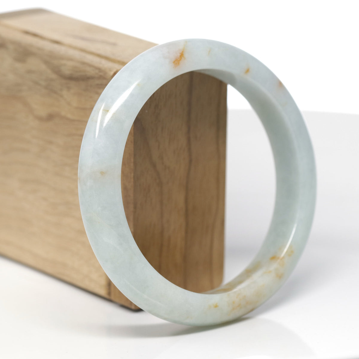 Baikalla Natural Light Green &amp; Orange Sajin Jadeite Jade "Half Round" Bangle Bracelet (61.6mm) 