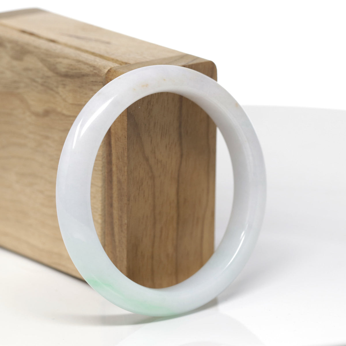Baikalla Natural Light Apple-Green Patch W/ Orange Sajin Freckles Jadeite Jade "Half Round" Bangle Bracelet (56.2mm) 