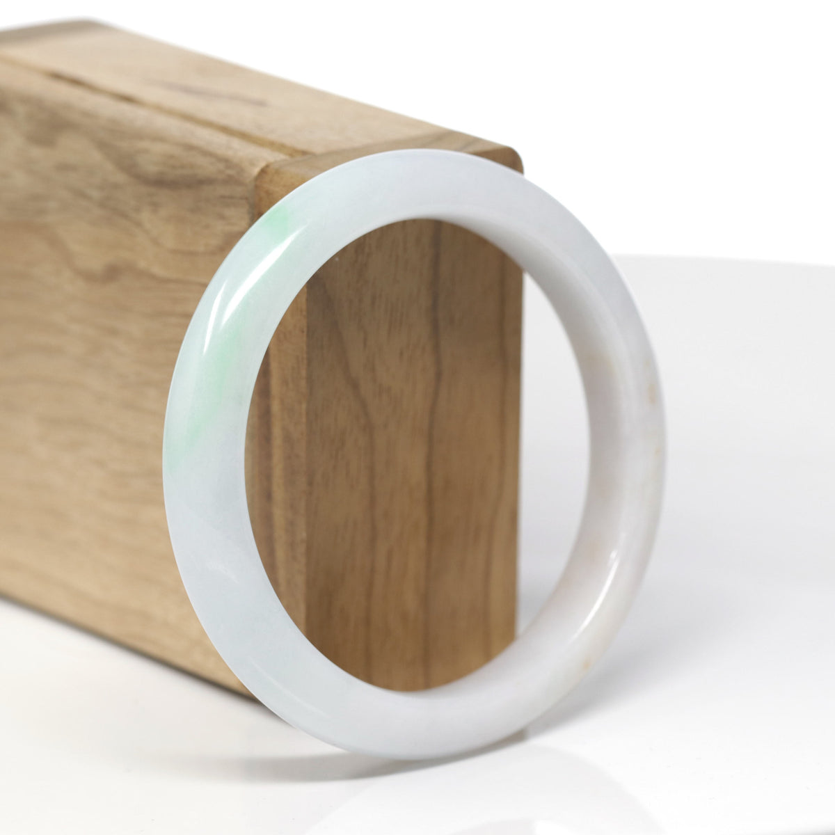 Baikalla Natural Light Apple-Green Patch W/ Orange Sajin Freckles Jadeite Jade "Half Round" Bangle Bracelet (56.2mm) 
