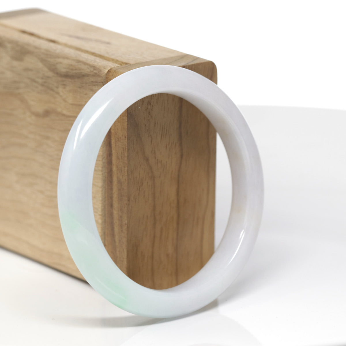 Baikalla Natural Light Apple-Green Patch W/ Orange Sajin Freckles Jadeite Jade "Half Round" Bangle Bracelet (56.2mm) 