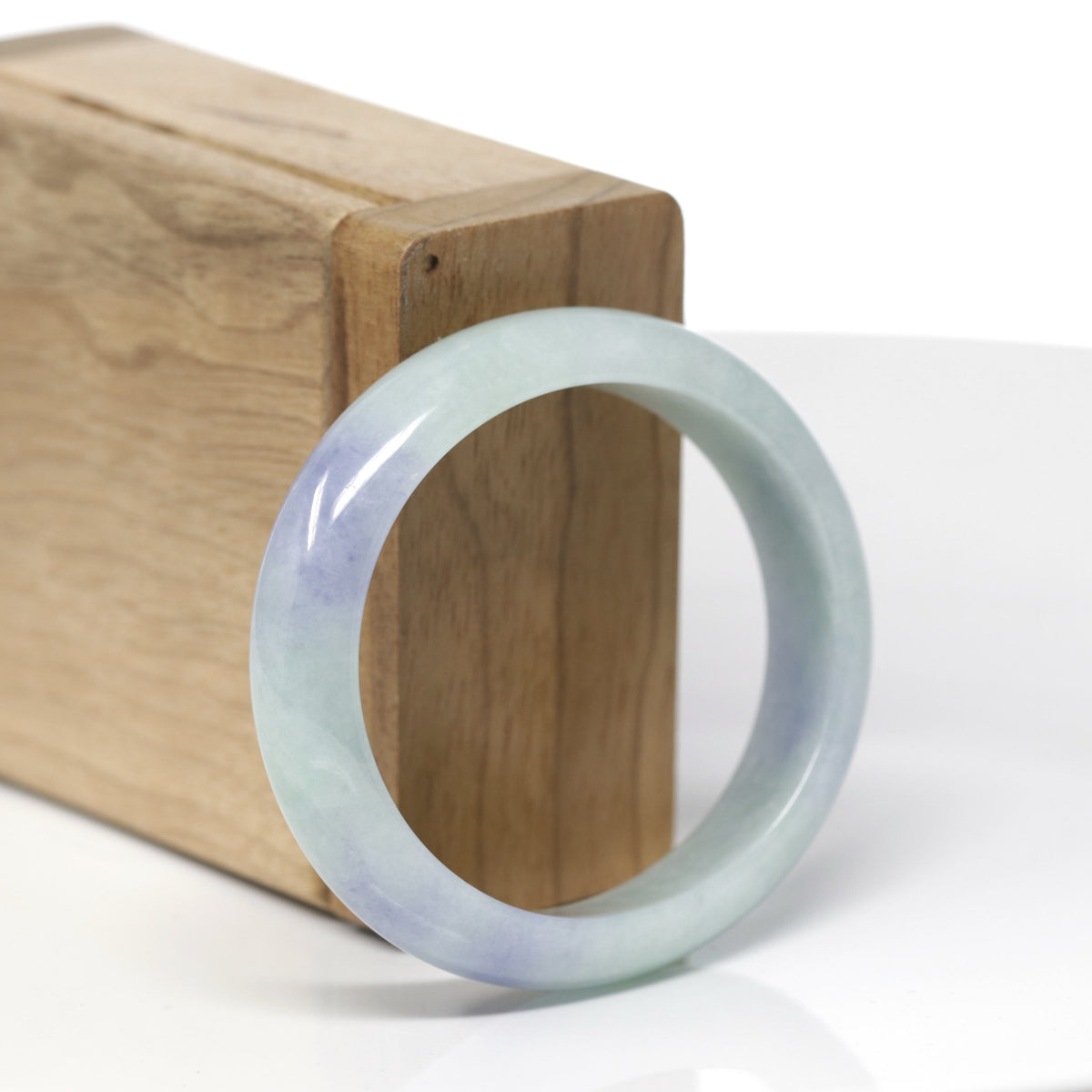 Baikalla Natural Light Blue-Green &amp; Lavender Jadeite Jade "Oval Half Round" Bangle Bracelet (52.5mm) 