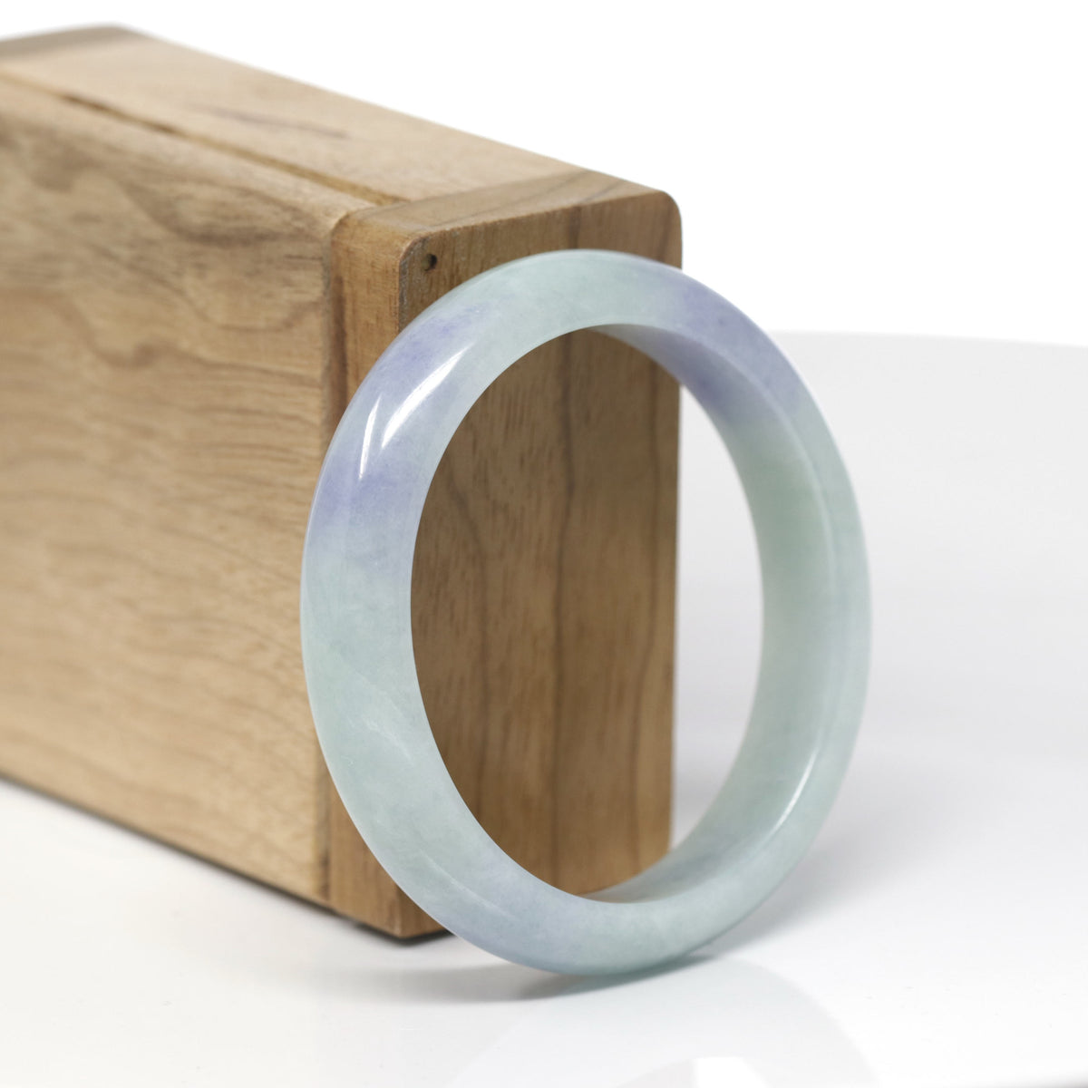 Baikalla Natural Light Blue-Green &amp; Lavender Jadeite Jade "Oval Half Round" Bangle Bracelet (52.5mm) 