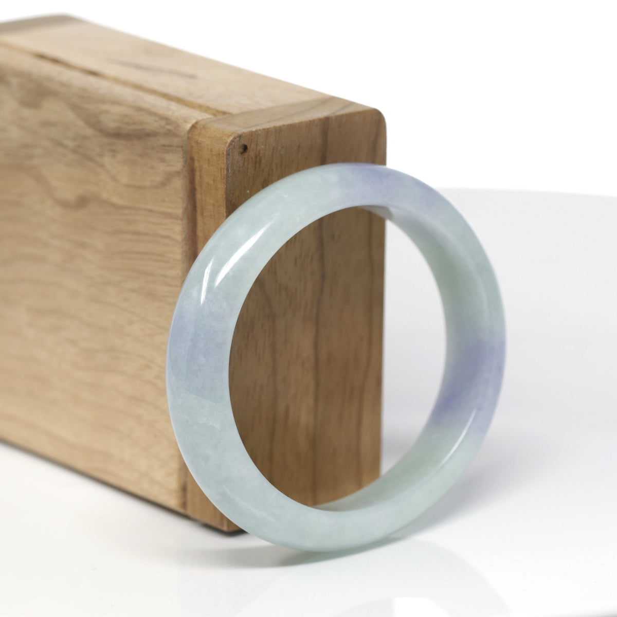 Baikalla Natural Light Blue-Green &amp; Lavender Jadeite Jade "Oval Half Round" Bangle Bracelet (52.5mm) 