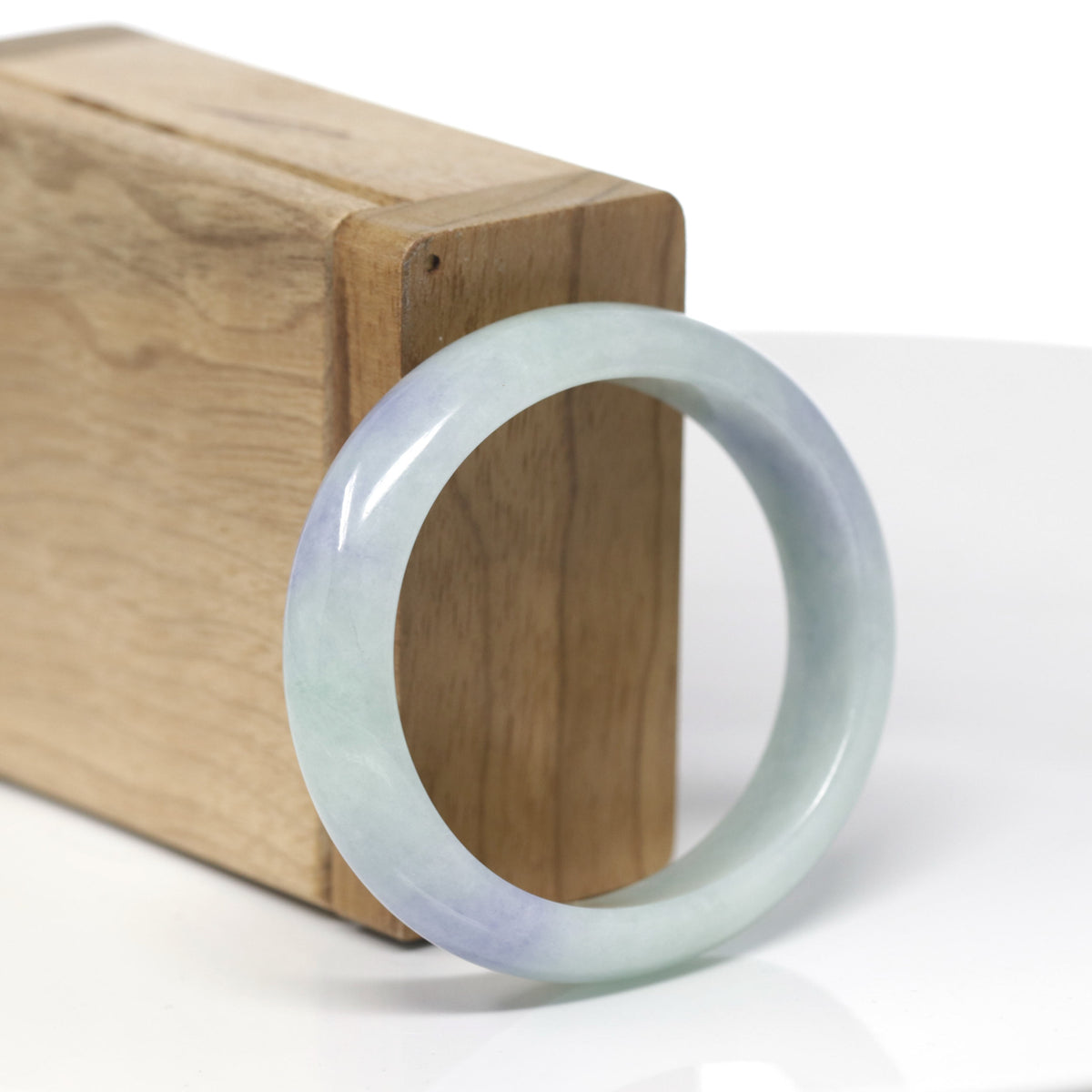 Baikalla Natural Light Blue-Green &amp; Lavender Jadeite Jade "Oval Half Round" Bangle Bracelet (52.5mm) 