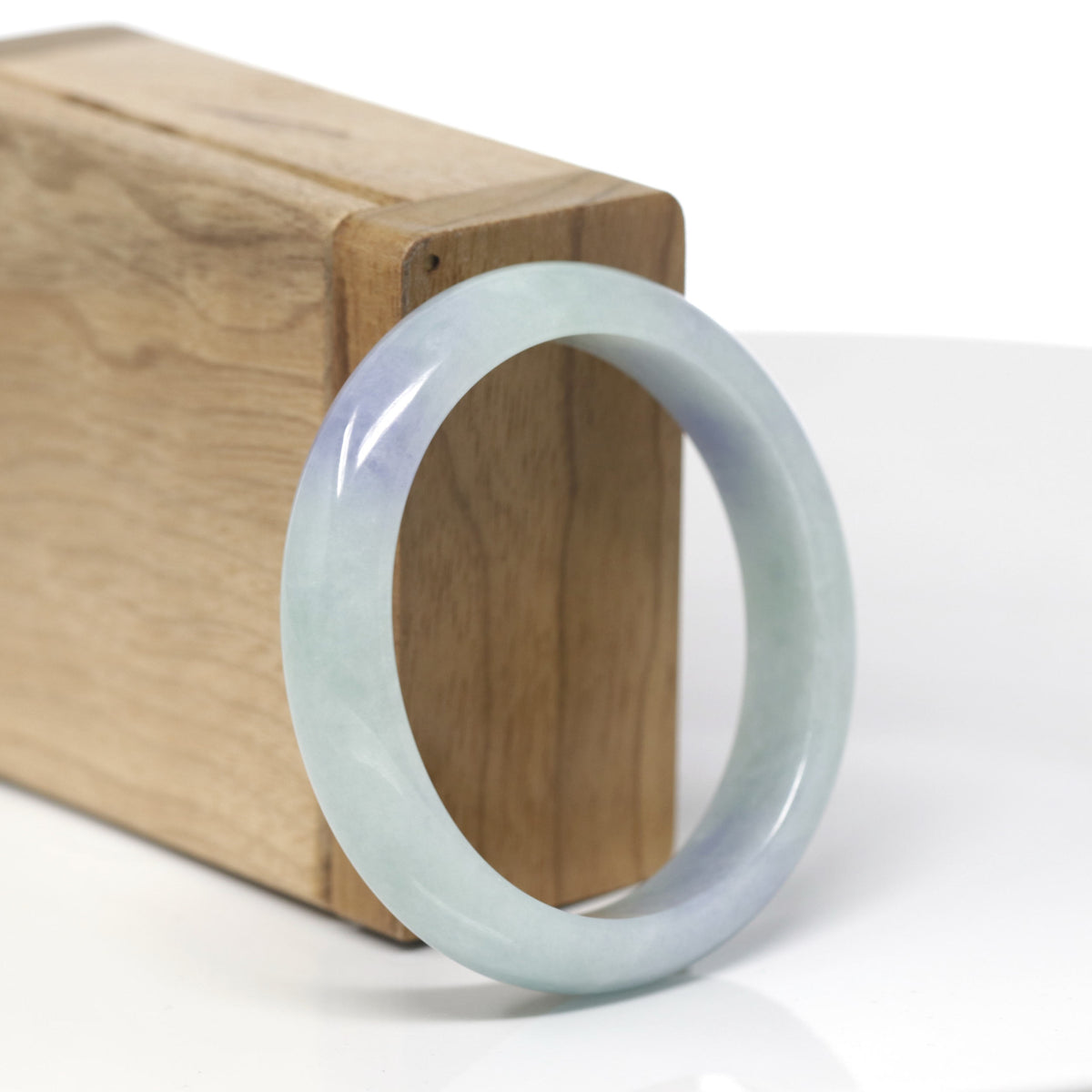 Baikalla Natural Light Blue-Green &amp; Lavender Jadeite Jade "Oval Half Round" Bangle Bracelet (52.5mm) 