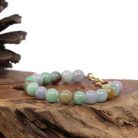Baikalla Jewelry jade beads bracelet 6.5 inches High Multiple Colors Jadeite Jade Beads Bracelet With 18K Yellow Gold Clasp ( 9.5 mm )